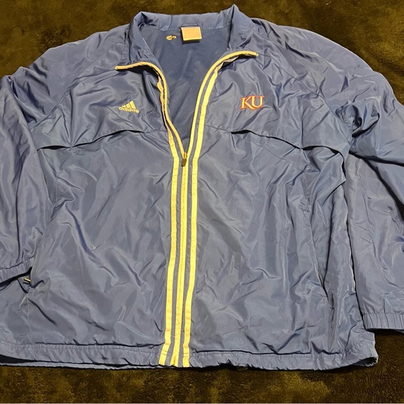 Adidas Kansas University Men’s Nylon Zip Up Jacket/ Last pic shows color best - Picture 2 of 11